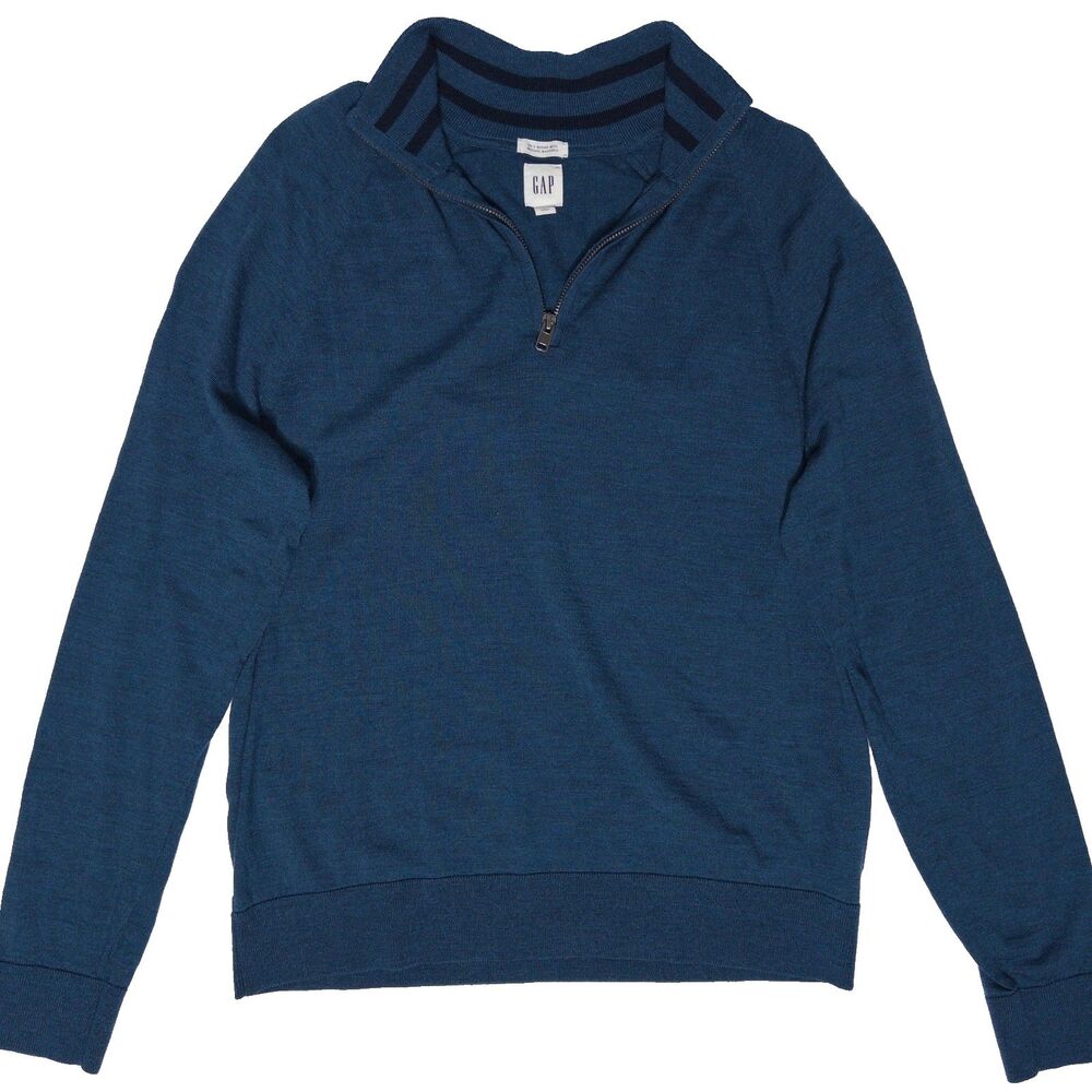 Gap 100% Washable Merino Wool 1/4 Zip Sweater Blue Men Size L - Washed Once (A1)